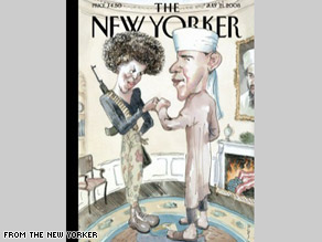 New Yorker Cover Showing Obama in \"Islamic\" Garb while US flag is burning